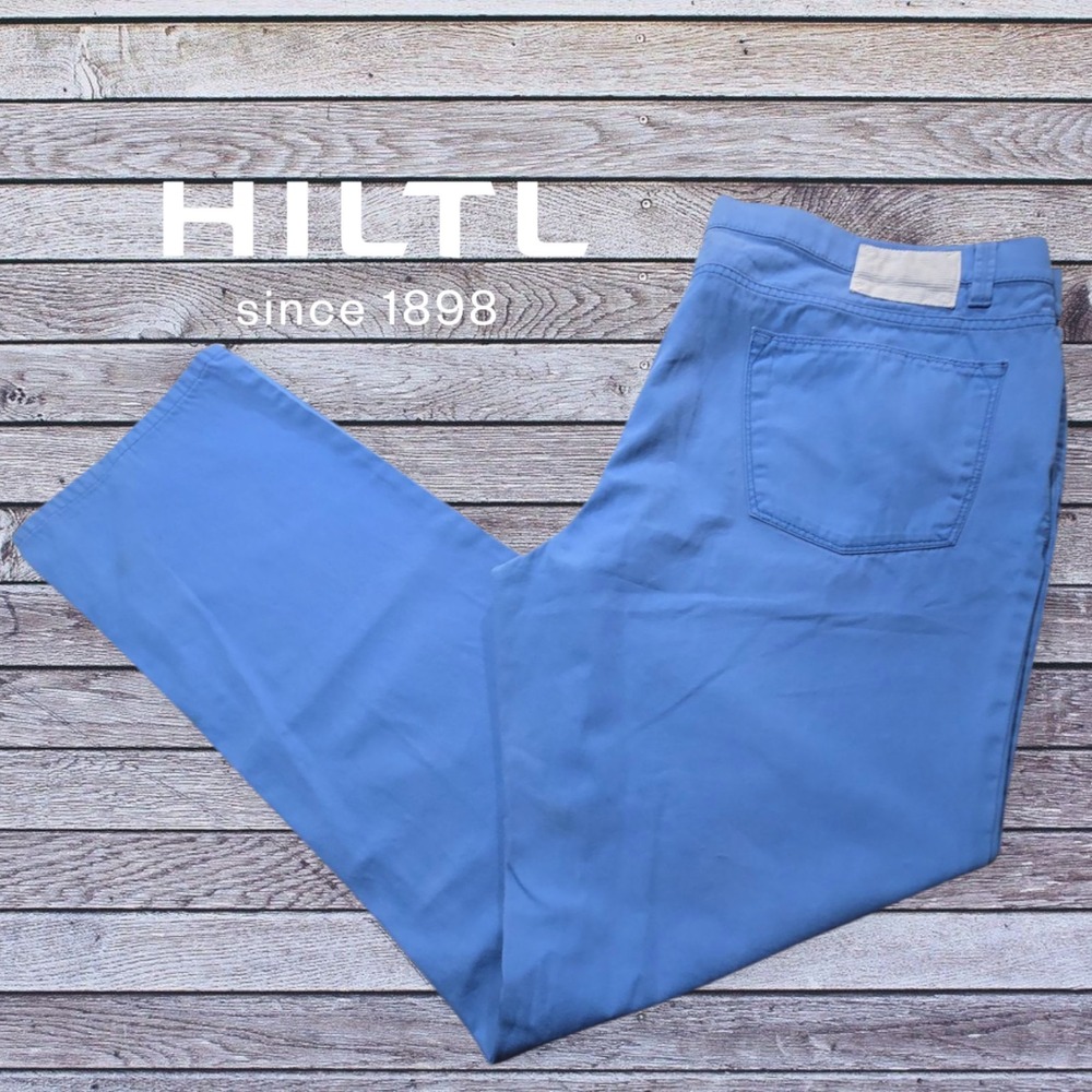 HILTL Men's Chino Regular Fit Pants ZE 500 Petaluma Blue Size 58 US 42x32